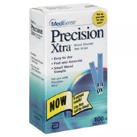 Abbott Blood Glucose Test Strips Precision Xtra 100 Strips per Box , 1 Code Strip 0.6 Microliter Sample Size , 5 Second Test Time For Precision Xtra Systems - M-440213-4412 | Case of 600