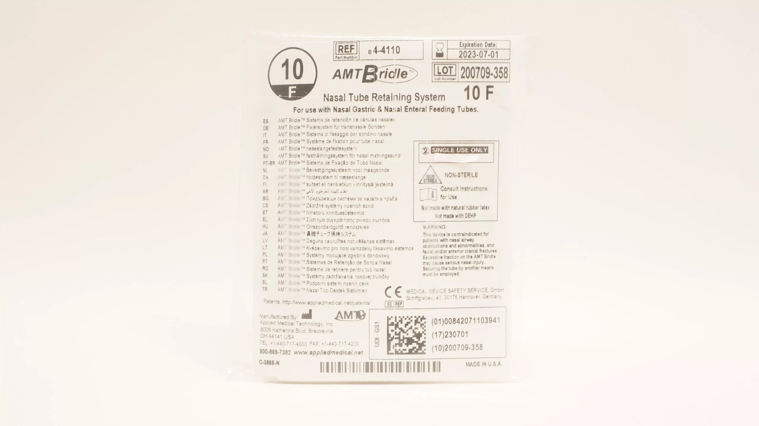 AMT 4-4110 AMT Bridle Nasal Tube Retaining System 10F