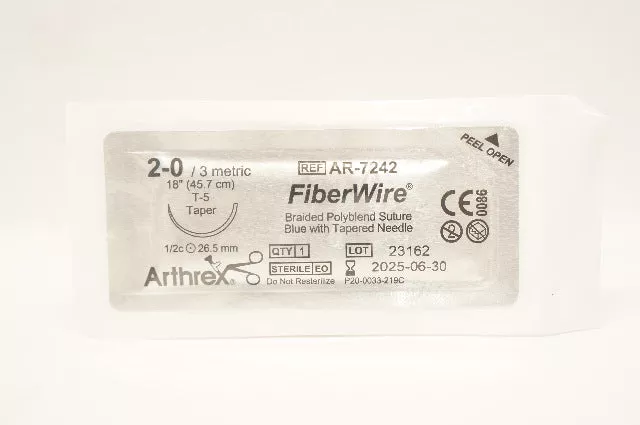 Arthrex AR-7242 2-0 FiberWire Braided Blue Stre T-5 Taper 1/2c 26.5mm, 18inch