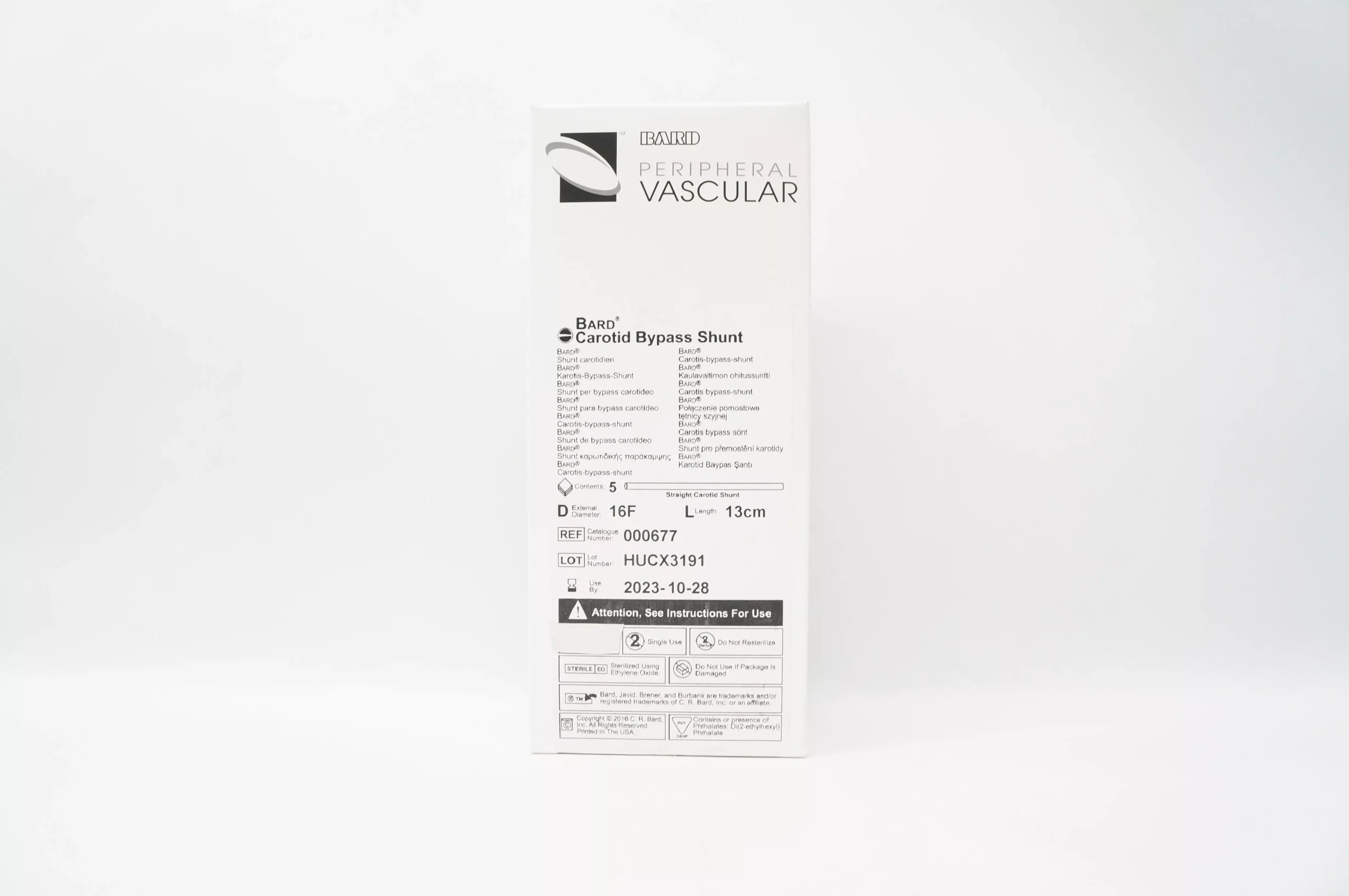 Bard 000677 Carotid Bypass Shunt, Diam. 16F, Length 13cm - Box of 5
