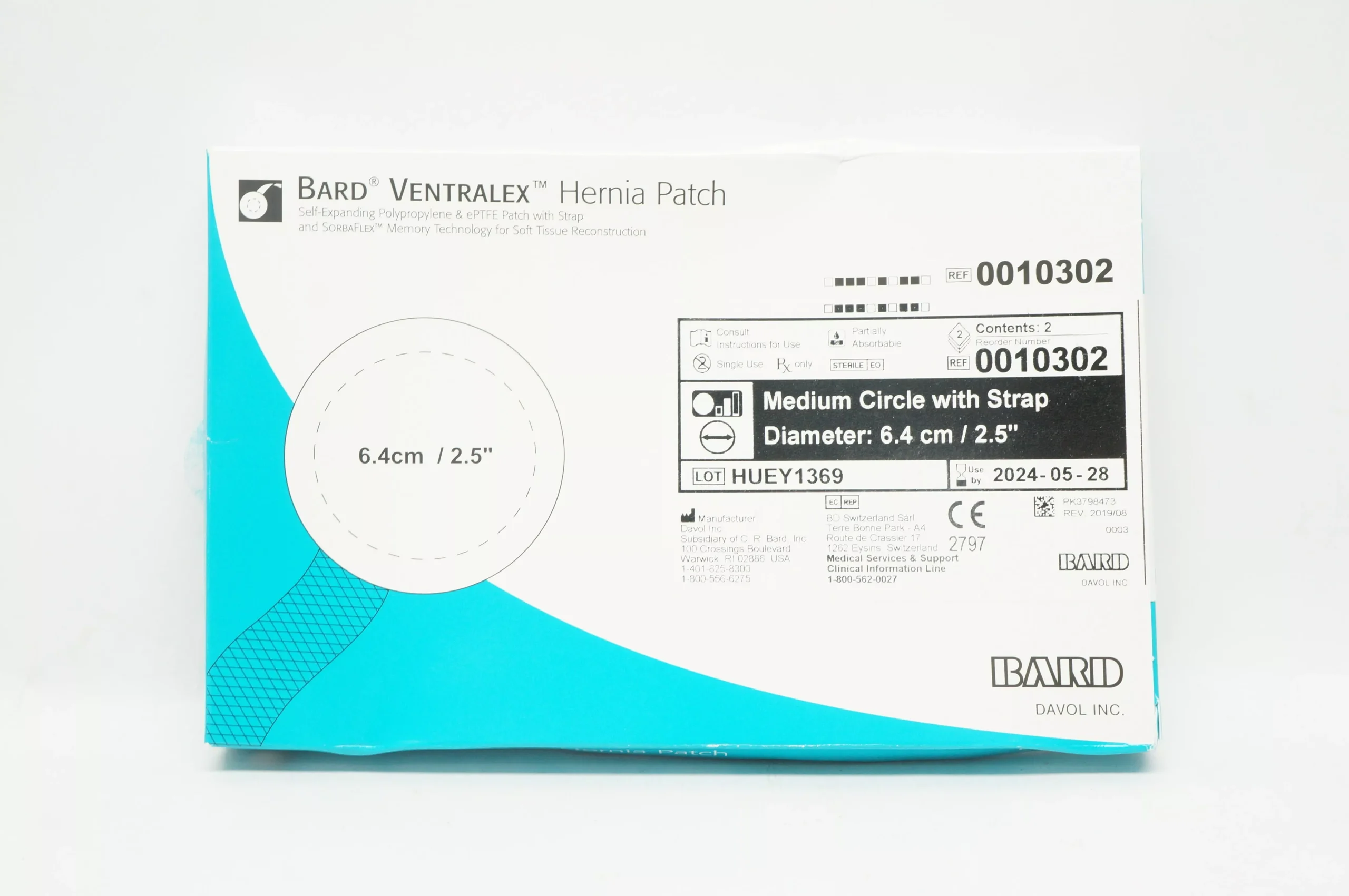 Bard 0010302 Davol Ventralex Hernia Patch, Medium Circle 2.5inch - Box of 2