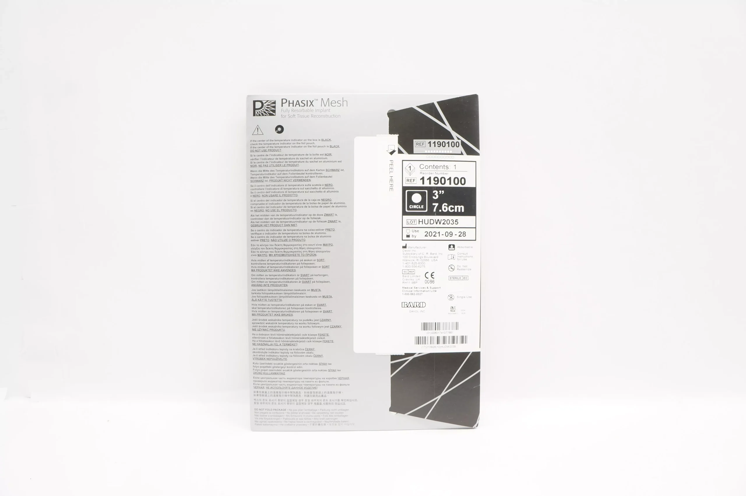 Bard 1190100 Davol Phasix Mesh, Circle, 3inch x 7.6inch (x)
