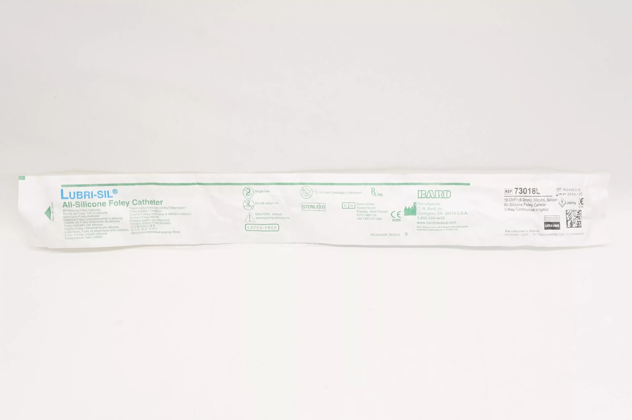 Bard 73018L Lubri-Sil All-Silicone Foley Cath. 18Ch/Fr x 30cc/mL Balloon (x)