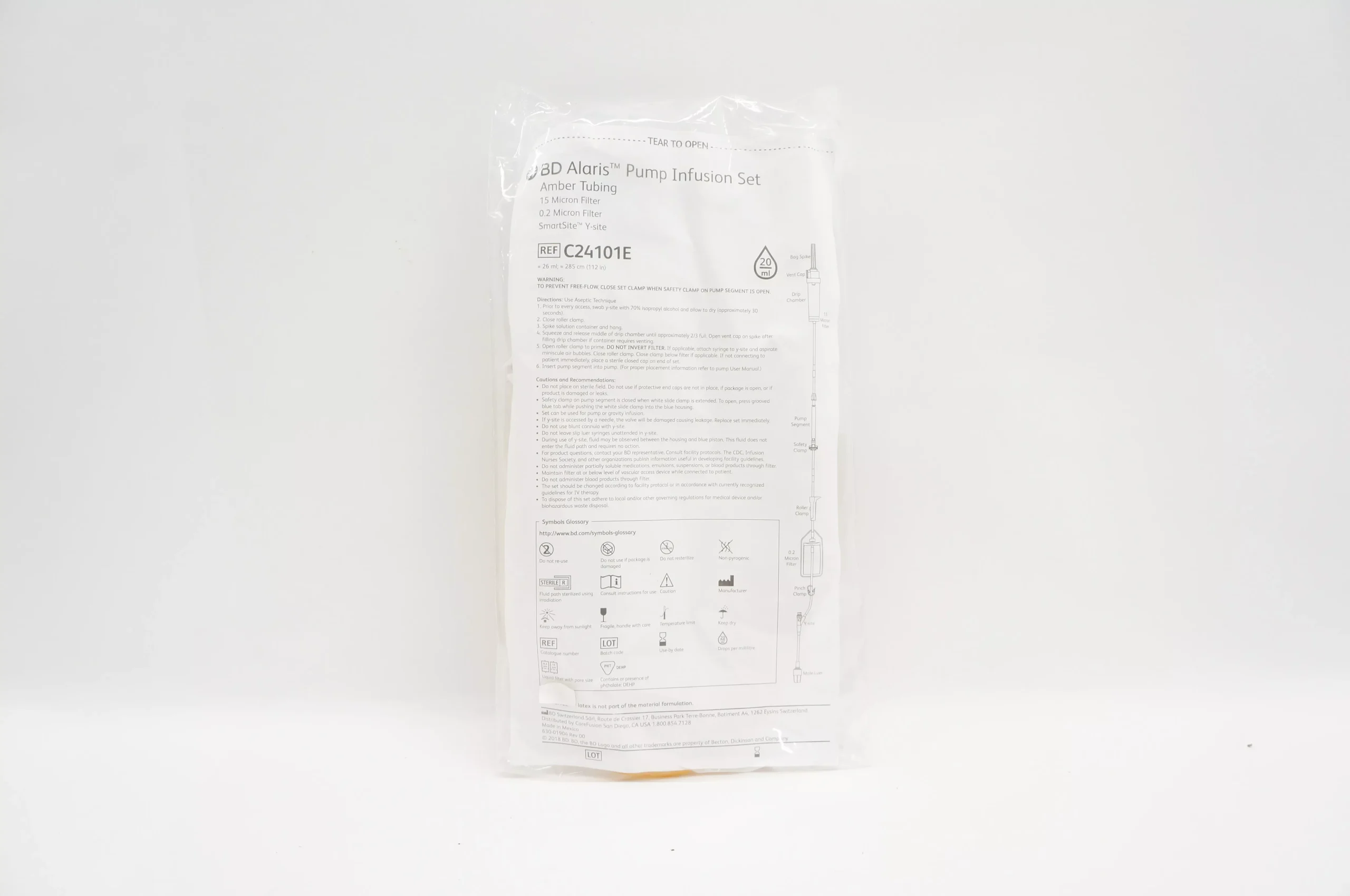 BD C24101E Alaris Pump Infusion Set 26mL x 112inch, 20Drops/ml (x)