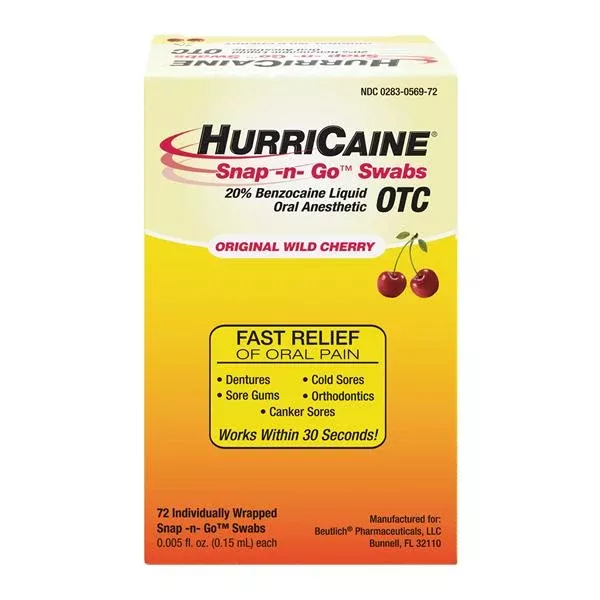Beutlich LP Pharmaceuticals HurriCaine Snap-n-Go Top Anes UD Swb WldChry Ind Pkg 72/Bx, 24 BX/CA (0283-0569-72)
