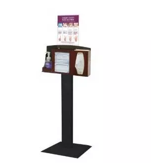 Bowman Manufacturing Hygiene Dispensing Station Signature Series Floor Stand Cherry / Black / Clear 18 X 18 X 58.36 Inch, 3 Compartment ABS Plastic / Powder-Coated Steel / PETG Plastic - M-1083303-4165 | Kit of 1