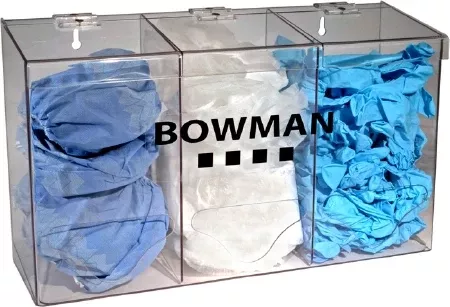 Bowman Manufacturing Protective Apparel Dispenser Bowman Horizontal Mounted 3-Box Capacity Clear 5-1/2 X 11 X 17-1/4 Inch Plastic - M-664055-1105 | Each
