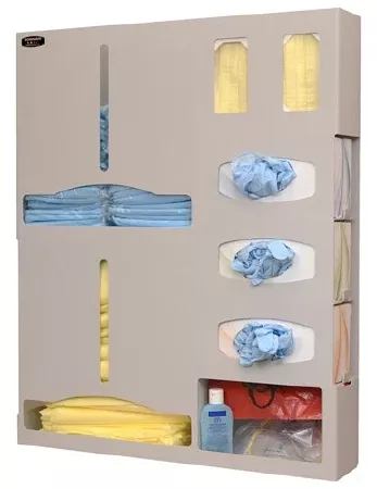 Bowman Manufacturing Protective Apparel Dispenser Double Gown Wall or Door Mounted 7-Compartment Quartz 4-3/4 X 25-1/8 X 30-3/4 Inch Plastic - M-987598-2363 | Each