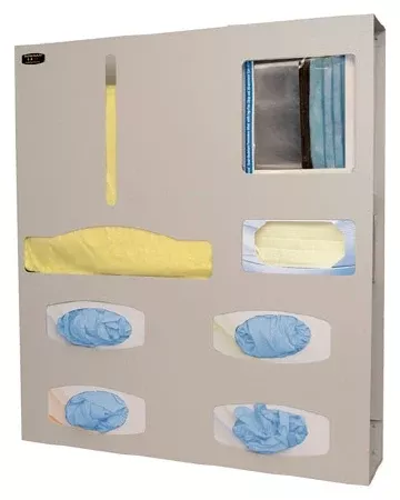 Bowman Manufacturing Protective Apparel Dispenser Quad Glove Wall or Door Mounted 7-Compartment Quartz 4-9/16 X 22-3/4 X 25-5/8 Inch Aluminum - M-942409-2689 | Each