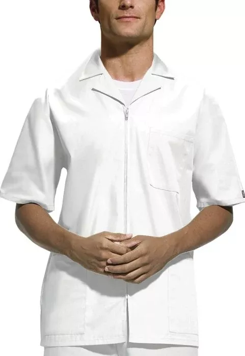 Cherokee Workwear Jacket Scrub Cherokee Mens White Small 2 Pockets Ea