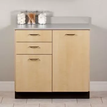 Clinton Industries Base Cabinet 8036 Model Fossil Top, Maple Frame, Doors and Drawer, Silver Wire Door and Drawer Pulls 18 X 35 X 36 Inch 2 Drawers - M-1054404-1442 | Each