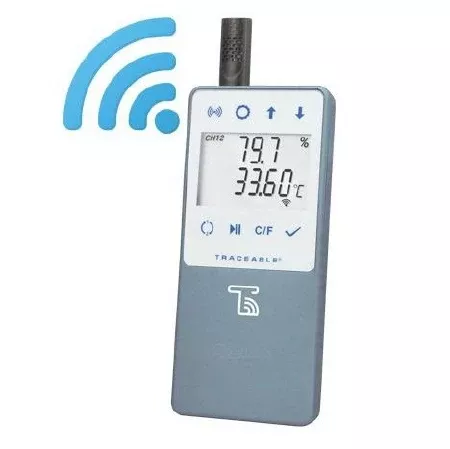 Cole-Parmer Inst. Datalogging Digital Thermometer / Hygrometer with Alarm TraceableLIVE Fahrenheit / Celsius 32° to 131°F (0 to 55°C) Ambient Sensor Multiple Mounting Options Battery Operated - M-1091217-3570 | Each