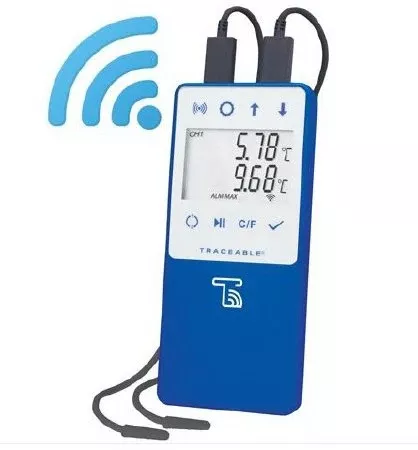 Cole-Parmer Inst. Datalogging Refrigerator / Freezer Thermometer with Alarm Traceable Excursion-Trac Fahrenheit / Celsius -58° to +158°F (-50° to +70°C) 2 Bullet Probes Multiple Mounting Options Battery Operated - M-1059700-1895 | Each