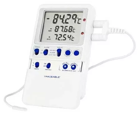 Cole-Parmer Inst. Digital Freezer Thermometer with Alarm Traceable Platinum High-Accuracy Fahrenheit / Celsius -148° to +158°F (-100° to +70°C) Bullet Probe Multiple Mounting Options Battery Operated - M-1016334-2996 | Each