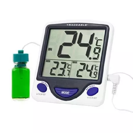 Cole-Parmer Inst. Digital Refrigerator / Freezer Thermometer Traceable Fahrenheit / Celsius -58° to +158°F (-50° to +70°C) Bottle Probe Multiple Mounting Options Battery Operated - M-897968-1044 | Each