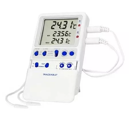 Cole-Parmer Inst. Digital Refrigerator / Freezer Thermometer with Alarm Traceable Fahrenheit / Celsius -58° to +158°F (-50° to +70°C) 2 Bullet Probes Multiple Mounting Options Battery Operated - M-1041670-1801 | Each