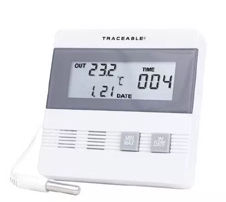 Cole-Parmer Inst. Refrigerator / Freezer Thermometer Traceable Fahrenheit / Celsius -40° to +176°F Flip-out Stand / Wall Mount - M-897975-3881 | Each