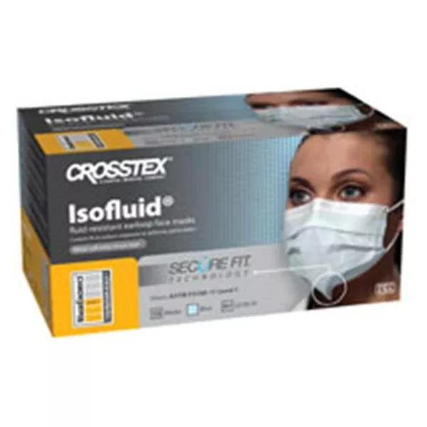 Crosstex International Face Mask Earloop Isofluid Secure Fit AntFg Fld Rstnt Blu 50/Bx, 40 BX/CA (GCIBLSF)