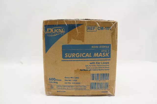 Dukal CM-101 Surgical Mask w/Ear Loops, Level2 - Case of 600