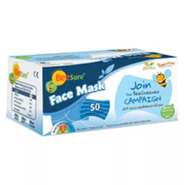 EcoBee Face Mask Earloop BeeSure Fluid Resistant Blue 50/Bx