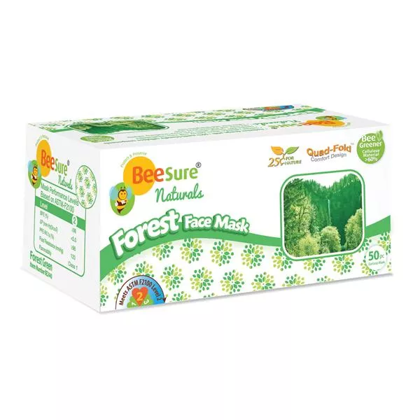EcoBee Face Mask Earloop BeeSure Naturals Fluid Resistant Green 50/Bx, 8 BX/CA (BE2440)