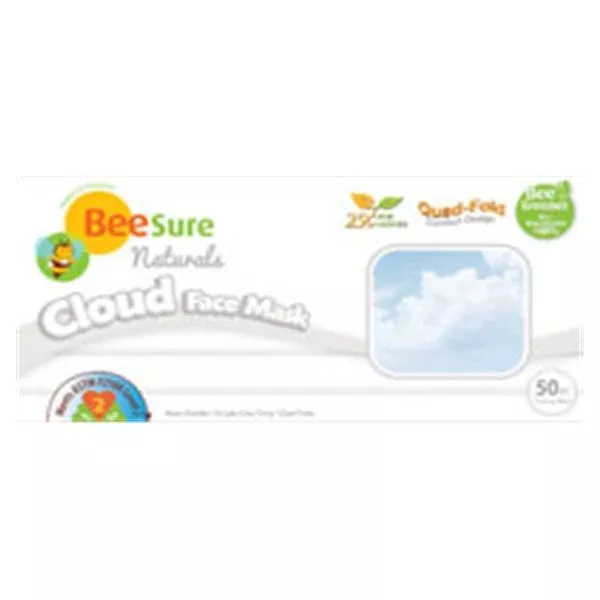 EcoBee Face Mask Earloop BeeSure Naturals Fluid Resistant White 50/Bx, 8 BX/CA (BE2430)