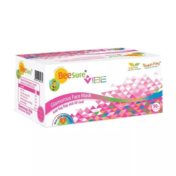 EcoBee Face Mask Earloop BeeSure Vibe Fluid Resistant Pink 50/Bx, 8 BX/CA (BE2530)