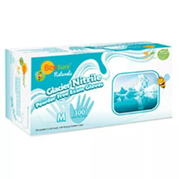 EcoBee Gloves Exam BeeSure Naturals Glacier PF Nitrile LF Md Blue 300/Bx, 10 BX/CA (BE2927)