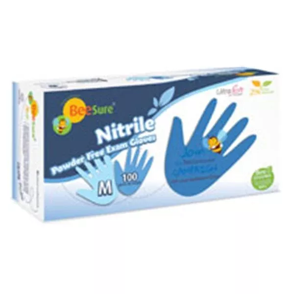 EcoBee Gloves Exam BeeSure PF Nitrile Latex-Free Md Light Blue 100/Bx, 10 BX/CA (1117)
