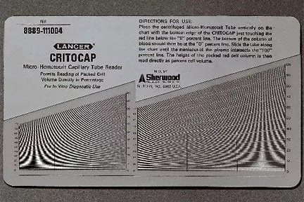 Fisher Scientific Reader, Microhematocrit Tube Critocaps 7-1/2 L X 4-1/2 Inch W, Vinyl Laminated Plastic, Chart Type 75 mm Tube - M-488664-4353 | Each