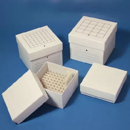 Globe Scientific Cardboard Storage Box 76 X 134 X 134 mm, 100-Place (10 X 10), White For 3 Inch Tall X 13 mm Wide Tubes - M-982218-1250 | Case of 48