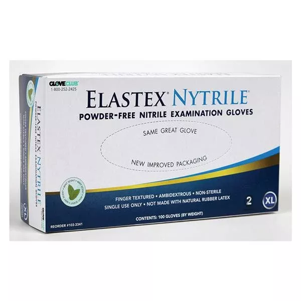 Glove Club Gloves Exam Elastex Nytrile PF Nitrile LF XL Blue Mint 100/Bx, 20 BX/CA (1033341)