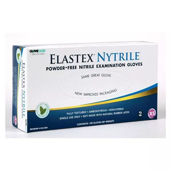 Glove Club Gloves Exam Elastex Nytrile PF Nitrile LF XS Blue Mint 100/Bx, 20 BX/CA (1033300)