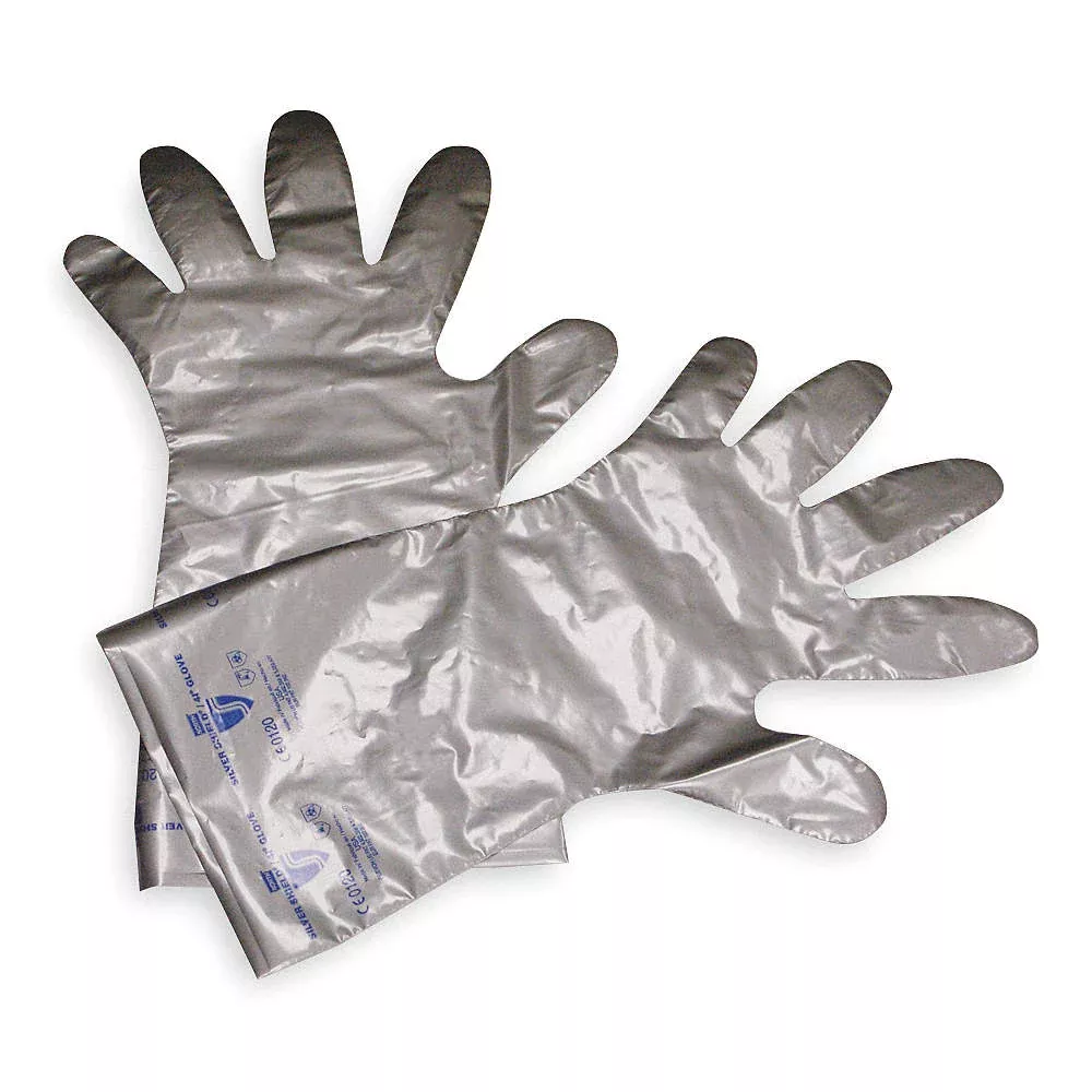 Grainger Gloves Chemical Resistant PE/Ethln Vnl Alc 16" 9 Slvr/Orng 10/Pk