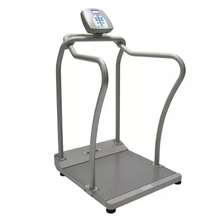 Health O Meter Floor Scale with Handrail Health O Meter Digital LCD Display 454 kg Capacity Gray AC Adapter / Battery Operated - M-1117372-3874 | Each