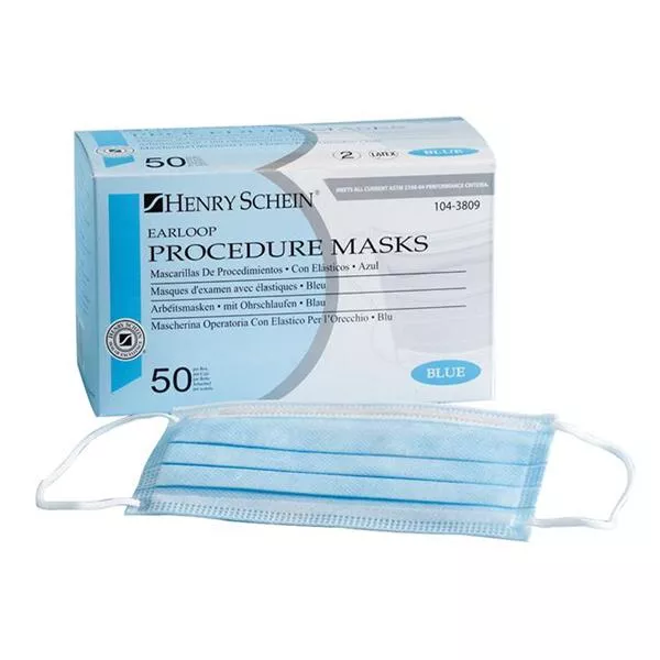 Henry ScheinFace Mask Earloop HSI Level 1 Fluid Resistant Blue 50/Bx, 6 BX/CA (1043809)