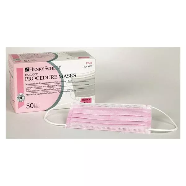 Henry ScheinFace Mask Earloop HSI Level 1 Fluid Resistant Pink 50/Bx, 6 BX/CA (1043730)