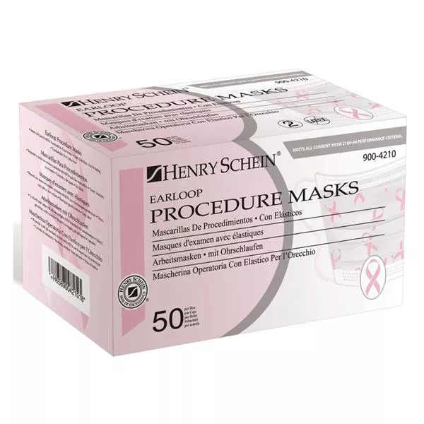 Henry ScheinFace Mask Earloop HSI Level 1 Protection Pink Ribbon 50/Bx, 6 BX/CA (9004210)