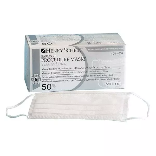 Henry ScheinFace Mask Earloop HSI Sensitive Level 1 Fluid Resistant Wht 50/Bx