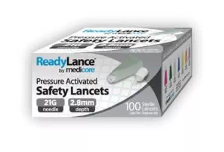 Medicore Medical Lancet ReadyLance Safety Lancet Needle 2.8 mm Depth 21 Gauge Presure Activated - M-906857-3847 | Case of 4000