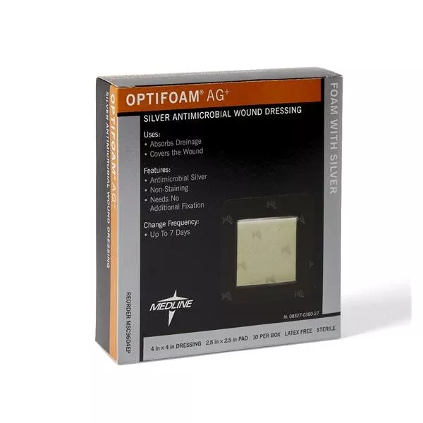Medline IndustriesDressing Wound Optifoam Foam 4x4" Square Adhesive 10/Bx, 10 BX/CA (MSC9604EP)