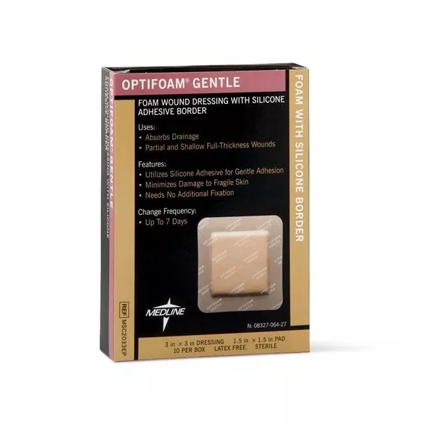 Medline IndustriesDressing Wound Optifoam Gentle Fm/Slcn 3x3" Strl LF Adhs 100/Ca