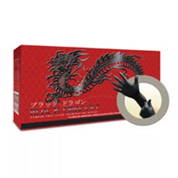 MicroflexGloves Exam Black Dragon Powder-Free Latex 9.6 in Sm Black 100/Bx, 20 BX/CA (BD-1001-PF-S)