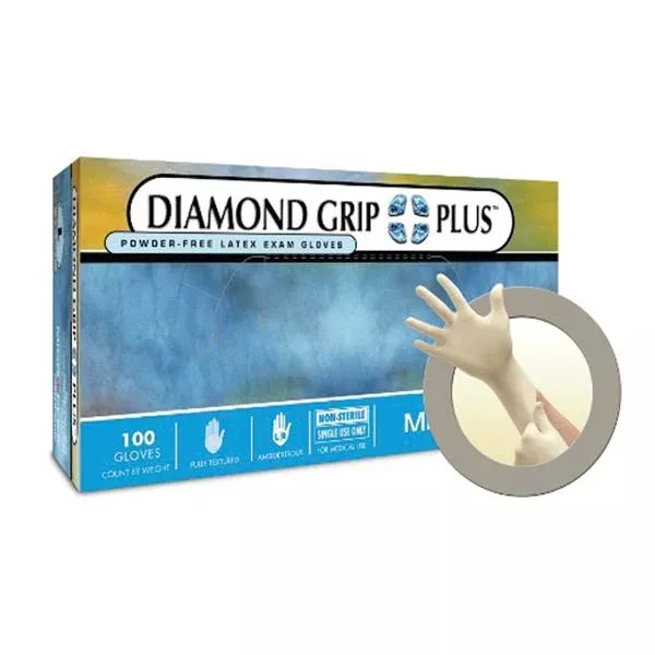 MicroflexGloves Exam Diamond Grip Plus PF Latex 9.5 in XS Natural 100/Bx, 10 BX/CA (DGP-350-XS)