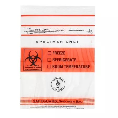 Minigrip Specimen Transport Bag with Document Pouch Lab Guard TearZone 12 X 15 Inch Polyethylene Zip Closure Biohazard Symbol / Storage Instructions NonSterile - M-1026566-2780 | Case of 500