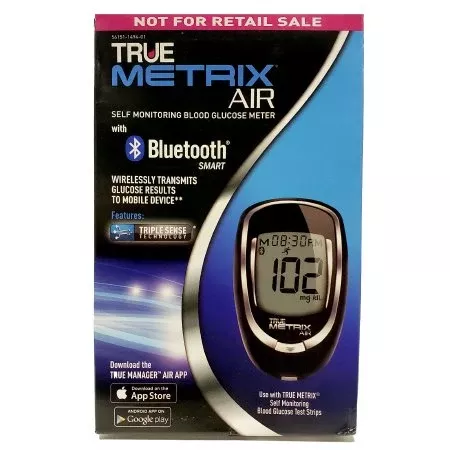 Nipro Diagnostics Blood Glucose Meter True Metrix AIR BlueTooth 4 Second Results Stores Up To 1000 Results , 7 , 14 and 30 Day Averaging No Coding Required - M-1079578-3602 | Box of 1