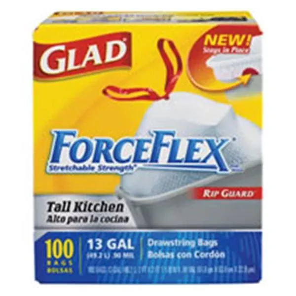 Office Depot Business Services Glad ForceFlex Drawstring Trash Bags 13 Gallons White 100/Bx