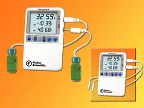 PANTek Technologies LLC Digital Refrigerator Thermometer with Alarm Fisher Scientific Traceable Hi-Accuracy Fahrenheit / Celsius -58° to +158°F (-50° to +70°C) 2 Bottle Probes Desk / Wall Mount Battery Operated - M-770028-3236 | Each