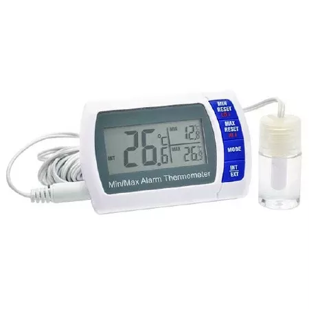 PANTek Technologies LLC Digital Thermometer with Alarm Fahrenheit / Celsius -58° to +158°F (-50° to +70°C) Internal Sensor / External Probe Multiple Mounting Options Battery Operated - M-1052105-4276 | Each