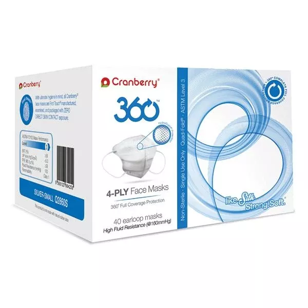 Pro2 Solutions Face Mask Earloop Cranberry 360 Level 3 Fld Rstnt Slvr/Orng 40/Bx, 8 BX/CA (Q2860S)